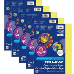 Tru-Ray® Construction Paper, Lively Lemon, 9" x 12", 50 Sheets Per Pack, 5 Packs (PAC103402-5)