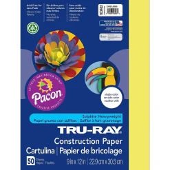 Tru-Ray® Construction Paper, Lively Lemon, 9" x 12", 50 Sheets Per Pack, 5 Packs (PAC103402-5)