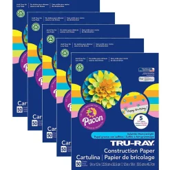Tru-Ray® Construction Paper, 5 Assorted Hot Colors, 9" x 12", 50 Sheets Per Pack, 5 Packs (PAC6596-5)