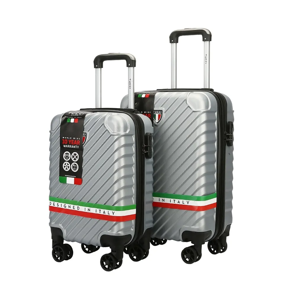 TUCCI 2-Piece Hardside Spinner Carry-On Luggage Set, TSA Checkpoint Friendly (T0293-02PC-SLV)
