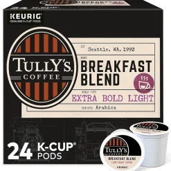 Tully's Breakfast Blend Coffee, Light Roast, 0.40 oz. Keurig® K-Cup® Pods, 24/Box (192719)