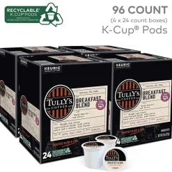 Tully's Breakfast Blend Extra Bold Coffee, Keurig K-Cup Pod, Light Roast, 96/Carton (192719CT)