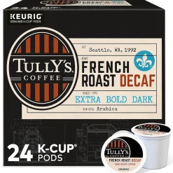 Tully's French Roast Decaf Coffee Keurig® K-Cup® Pods, Dark Roast, 24/Box (192419)