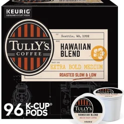 Tully's Hawaiian Blend Coffee Keurig® K-Cup® Pods, Medium Roast, 96/Carton (66064)