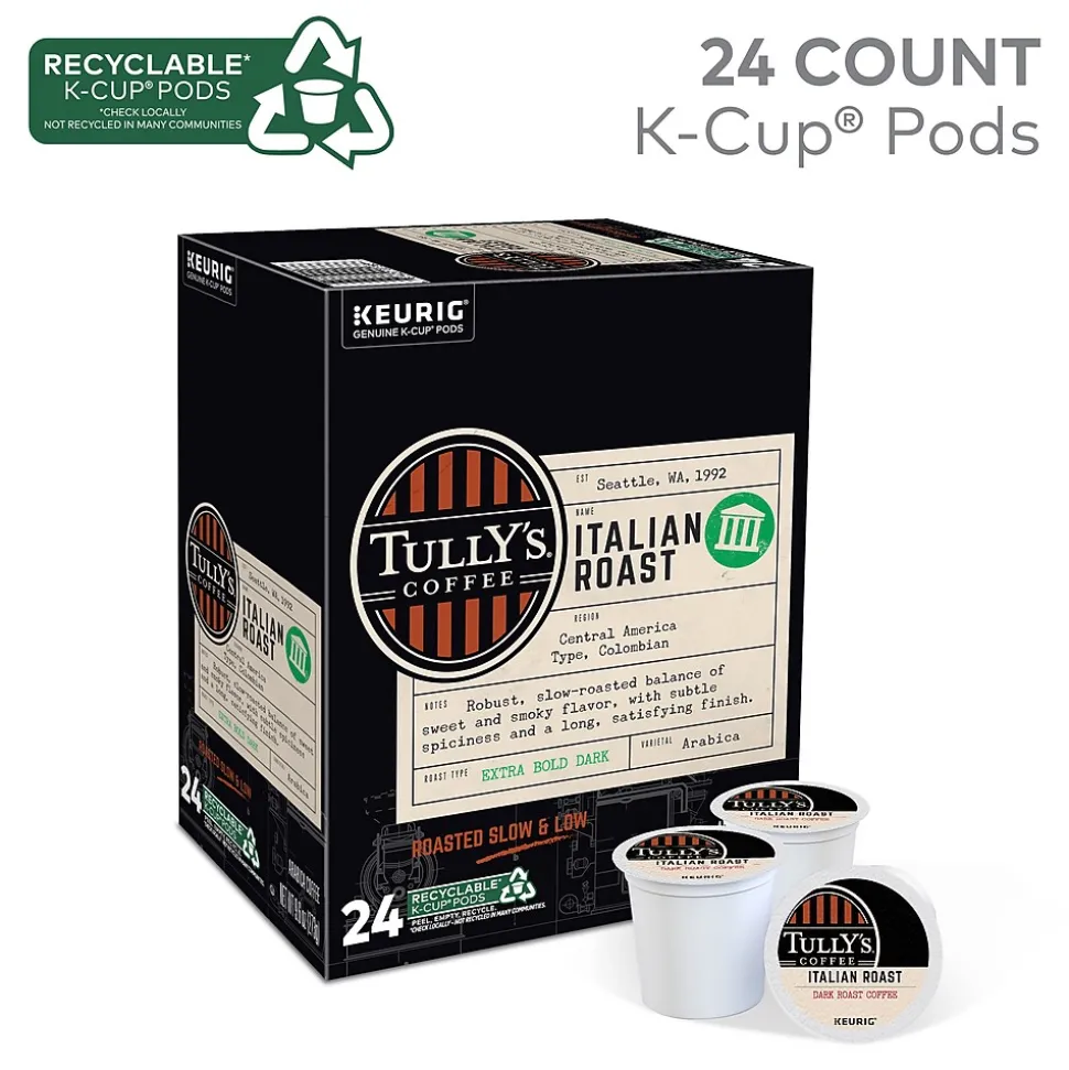 Tully's Italian Roast Coffee, Dark Roast, Keurig® K-Cup® Pods, 24/Box (193019)