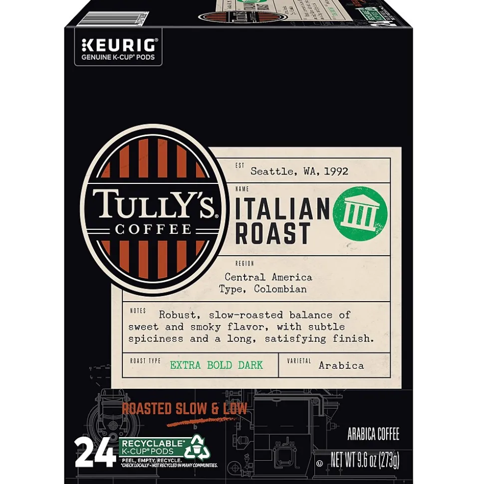 Tully's Italian Roast Coffee, Dark Roast, Keurig® K-Cup® Pods, 24/Box (193019)