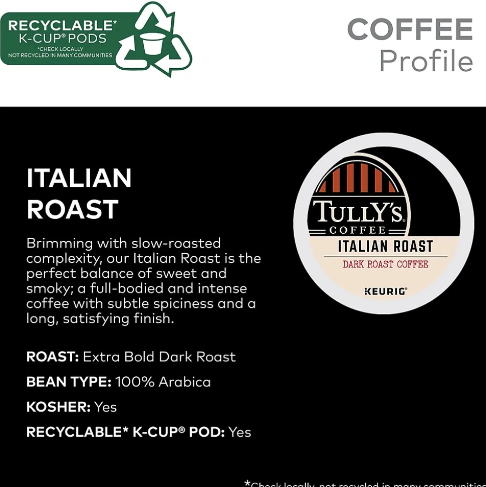 Tully's Italian Roast Coffee, Dark Roast, Keurig® K-Cup® Pods, 24/Box (193019)