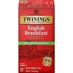 Twinings Classic Decaffeinated English Breakfast Tea, 25/Box (TNA51727)