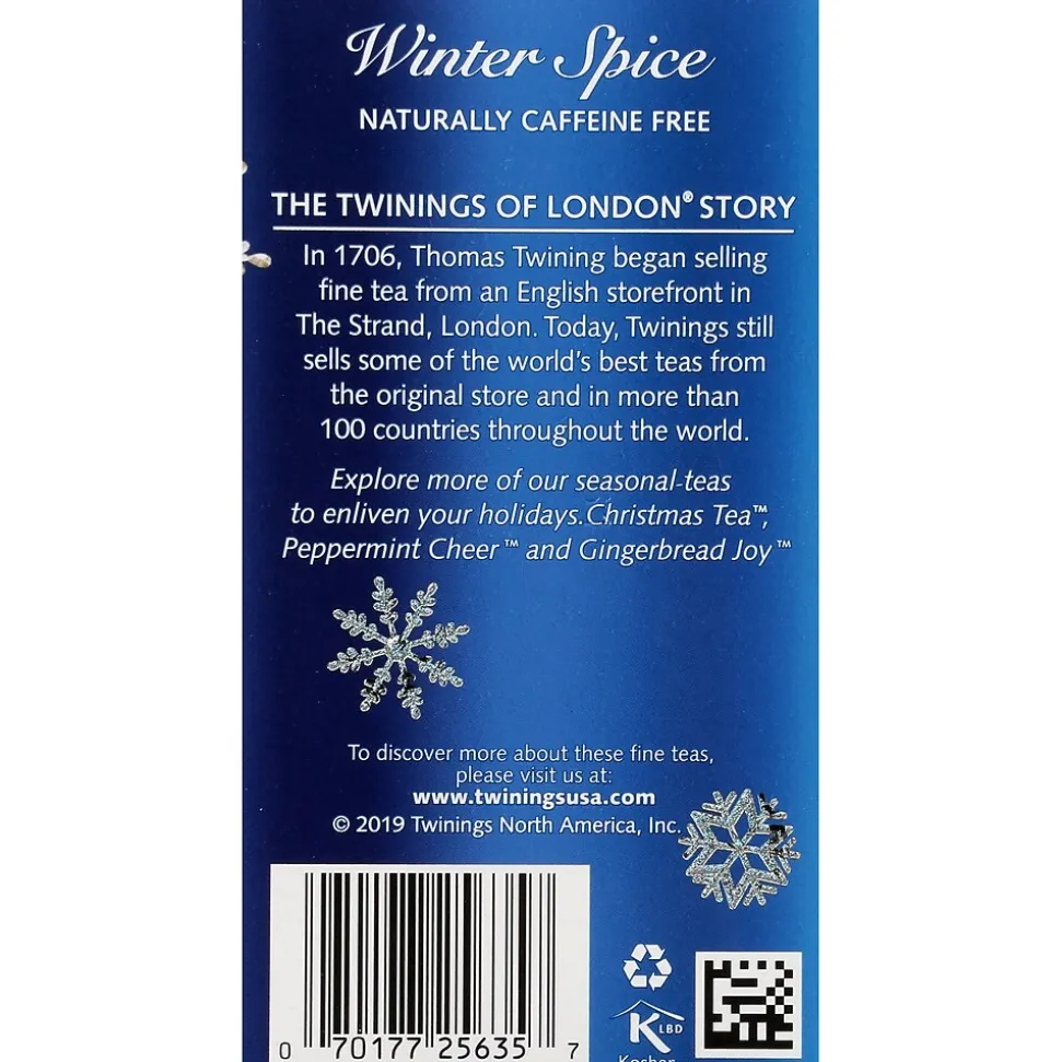 Twinings Decaf Winter Spice Herbal Tea Bags, 20/Box (F07058)