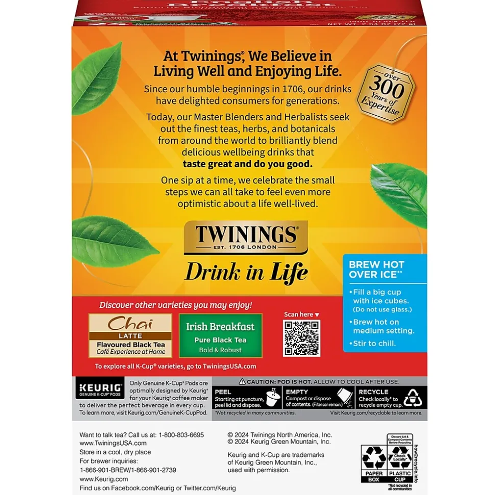 Twinings English Breakfast Black Tea, Keurig® K-Cup® Pods, 24/Box (TNA85780)