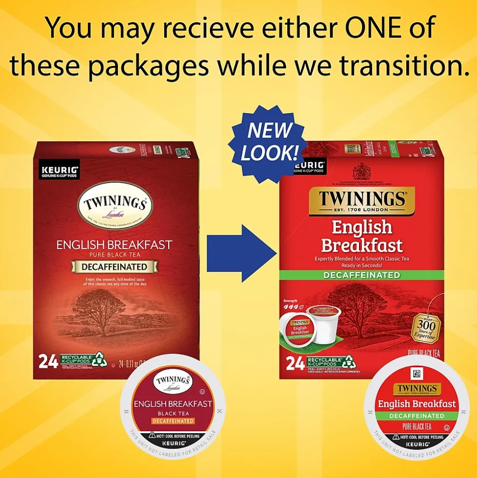 Twinings English Breakfast Decaf Black Tea, Keurig® K-Cup® Pods, 24/Box (TNA85784)