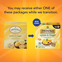Twinings Lemon and Ginger Herbal Tea Bags, 50/Box (F14990)