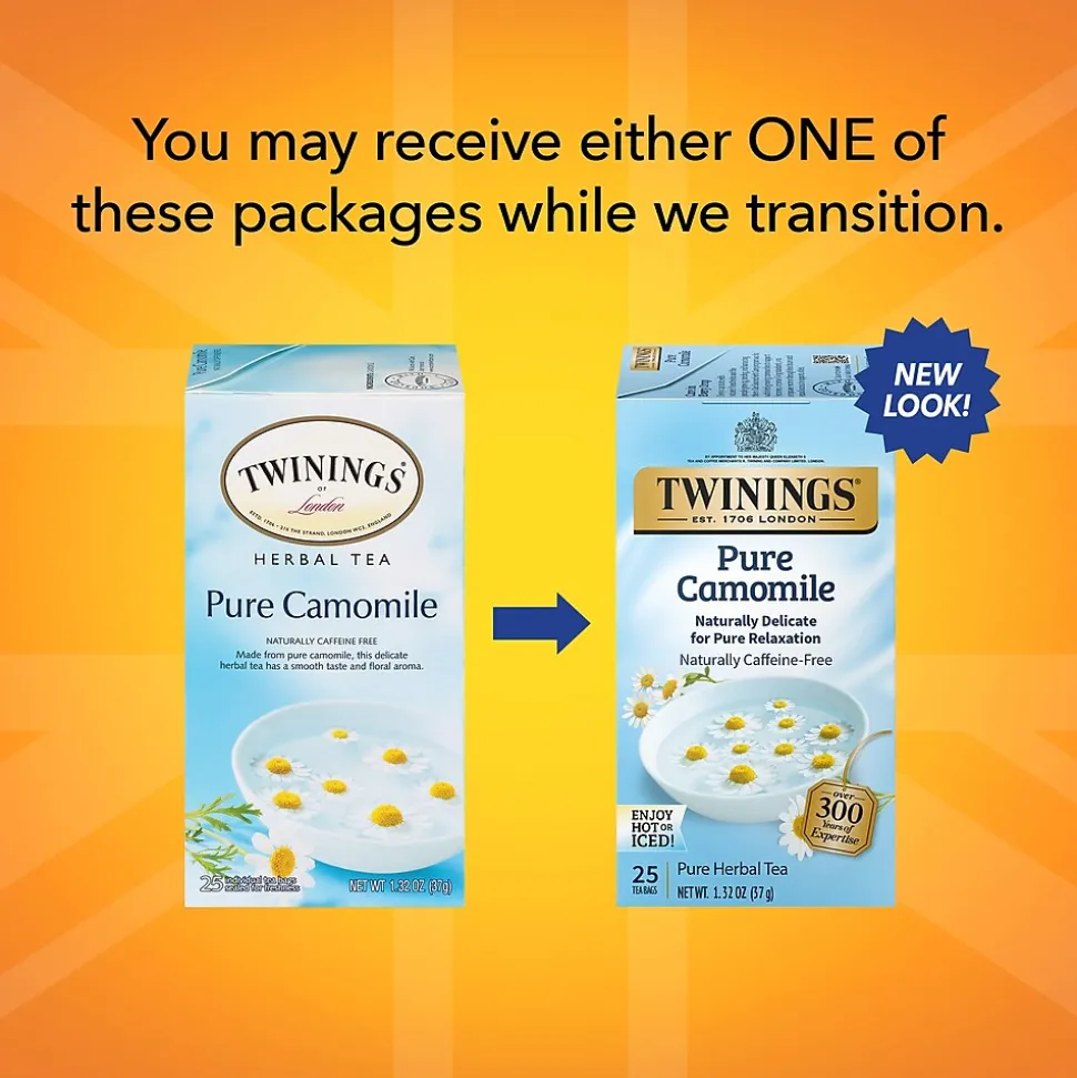 Twinings Pure Camomile Herbal Tea Bags, 25/Box (TNA85142)