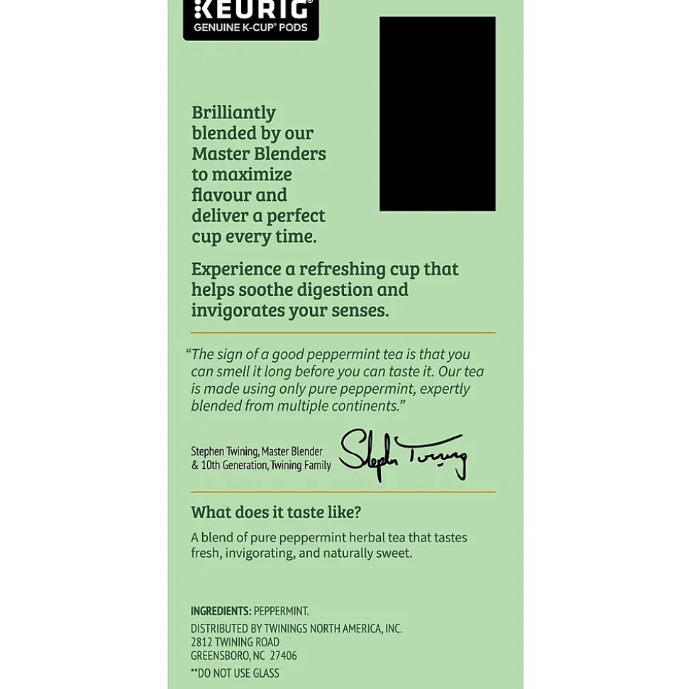 Twinings Pure Peppermint Herbal Tea, Keurig® K-Cup® Pods, 96/Carton (TNA85813CT)