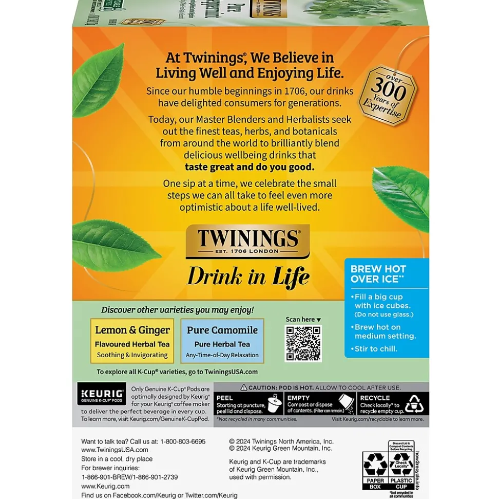 Twinings Pure Peppermint Herbal Tea, Keurig® K-Cup® Pods, 96/Carton (TNA85813CT)