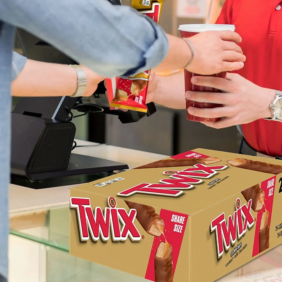 Twix Caramel Sharing Size Chocolate Cookie Bar Candy, 3.02 oz Bar, 24/Box (MMM35387)