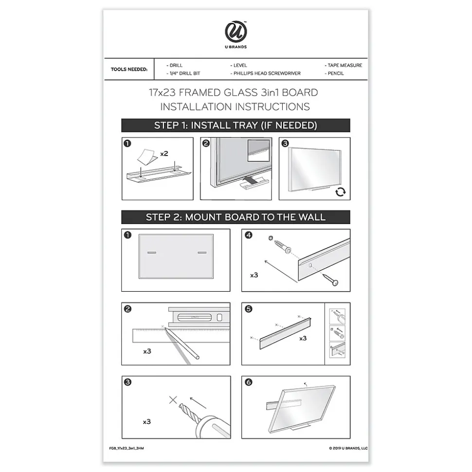 U Brands Combination Dry-Erase Whiteboard, Aluminum Frame, 3' x 2' (3197U00-01)