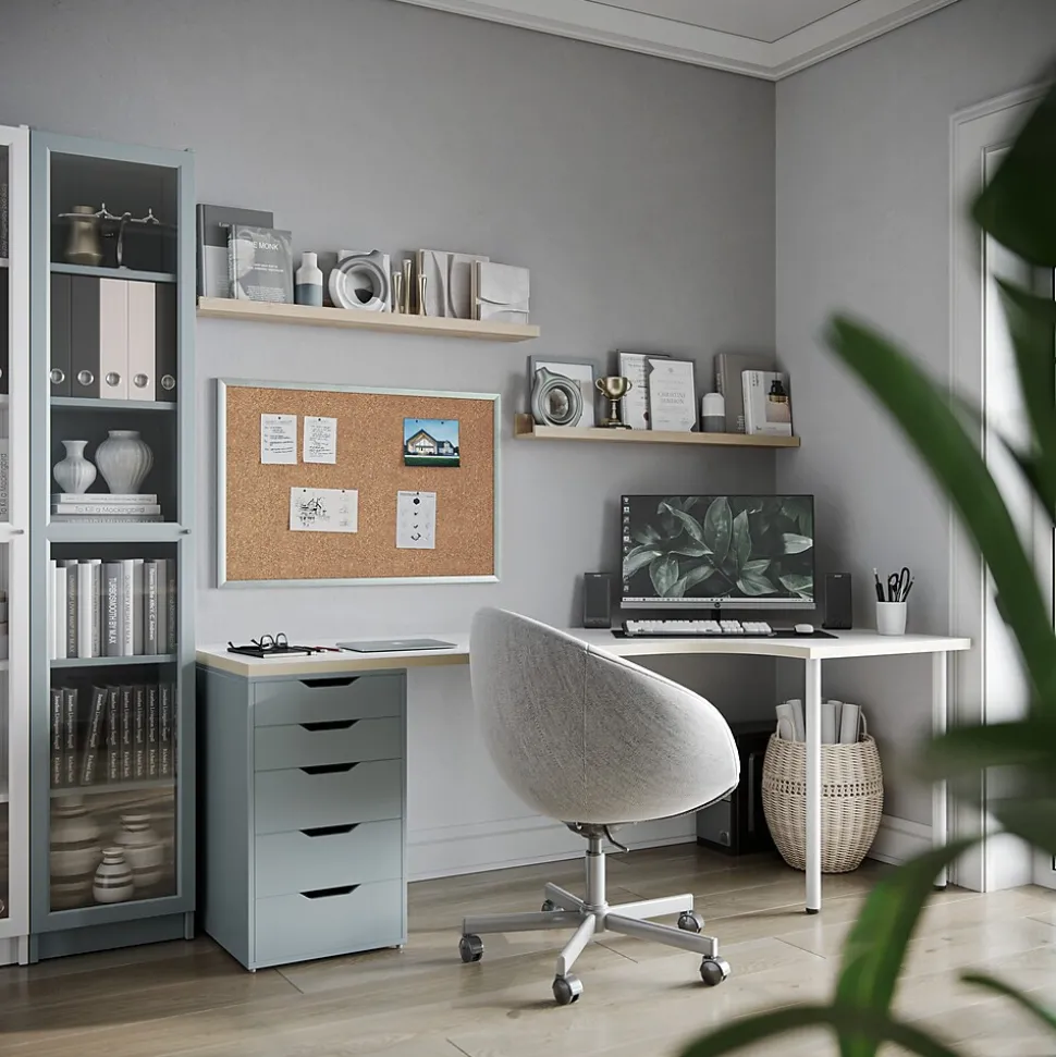 U Brands Cork Bulletin Board, 35" x 23", Silver Aluminum Frame