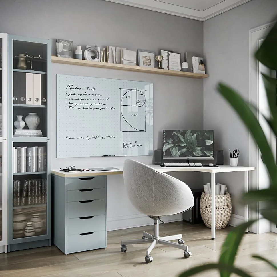 U Brands Floating Glass Ghost Grid Dry Erase Board, Frameless, 4' x 3' (2799U00-01)