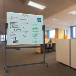 U Brands Glass Mobile Dry-Erase Whiteboard, 4' x 3' (2914U00-01)