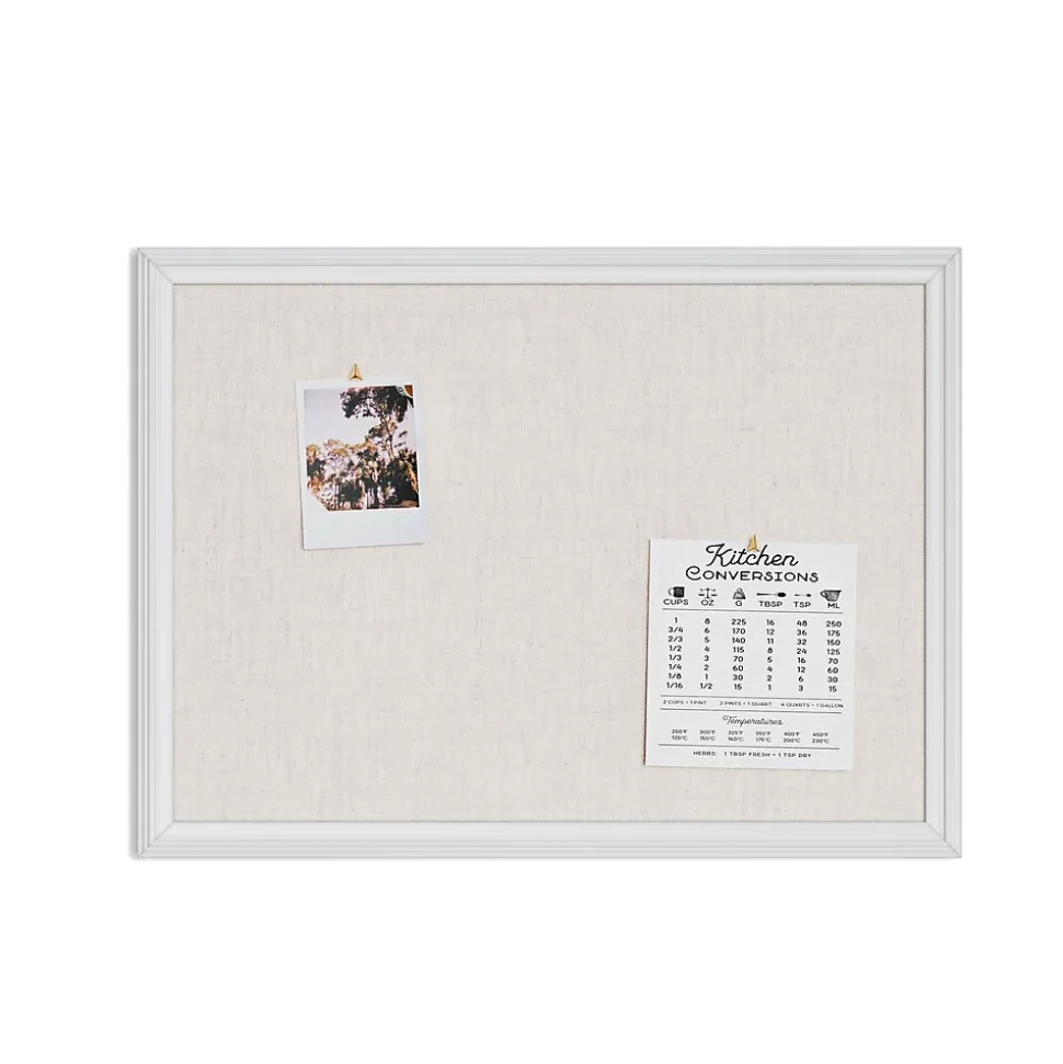 U Brands Linen Bulletin Board, 23" x 17", White Décor Frame