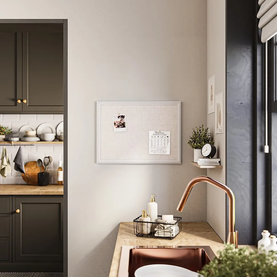 U Brands Linen Bulletin Board, 23" x 17", White Décor Frame