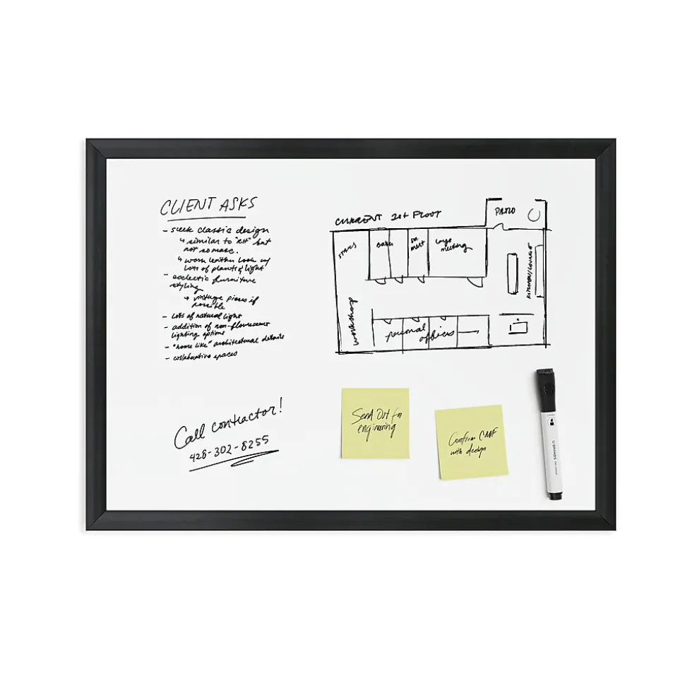 U Brands Magnetic Dry Erase Whiteboard, Black MDF Frame, 23" x 17" (307U00-01)