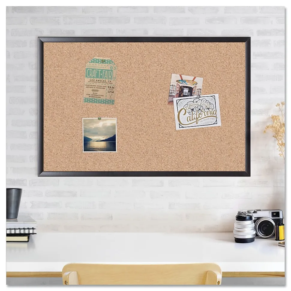 U Brands Self-Healing Cork Bulletin Board, 35" x 23", Black Finish (00301AANNN)