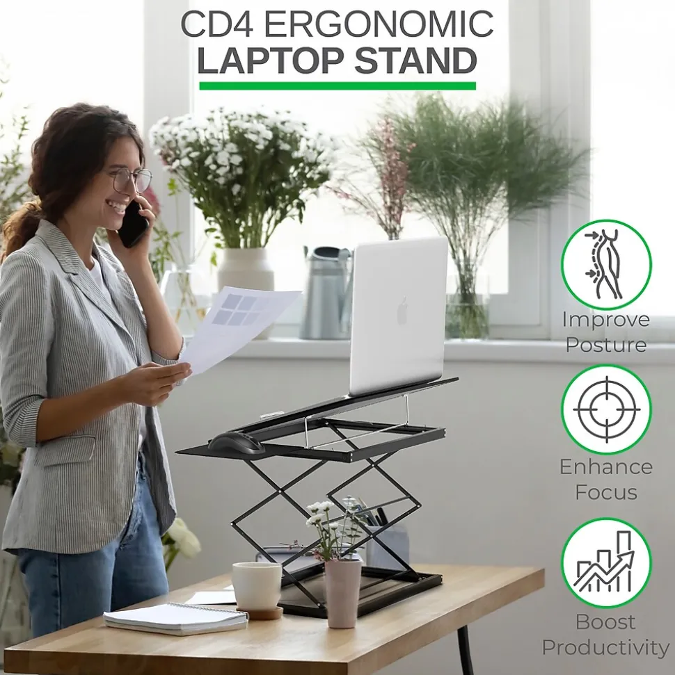 Uncaged Ergonomics CD4 16.25" x 12.25" Metal Laptop Stand, Black (CD4-b)