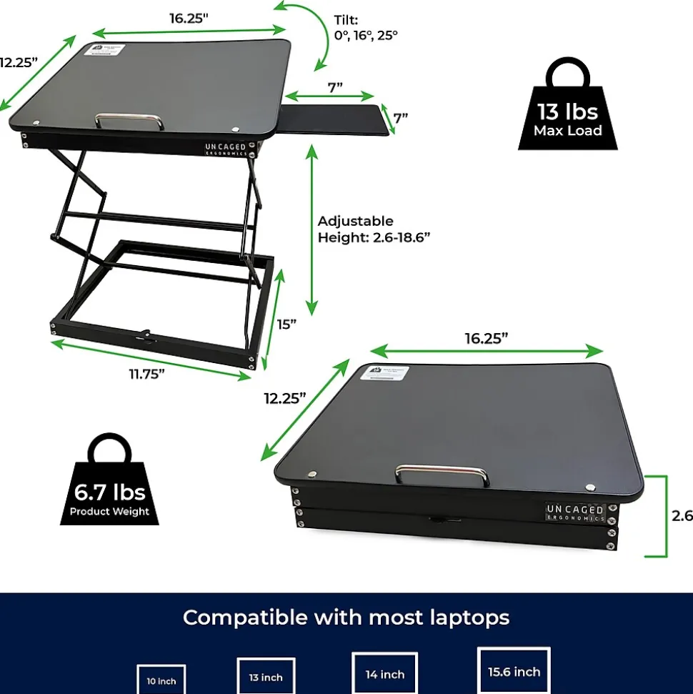 Uncaged Ergonomics CD4 16.25" x 12.25" Metal Laptop Stand, Black (CD4-b)