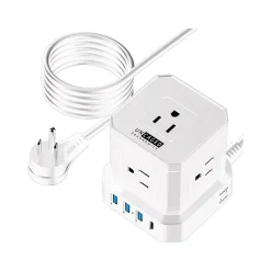 Uncaged Ergonomics Cube 5-Outlet 4-USB Port Surge Protector, 10', White (PC-w-c)