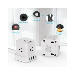 Uncaged Ergonomics Cube 5-Outlet 4-USB Port Surge Protector, 10', White (PC-w-c)