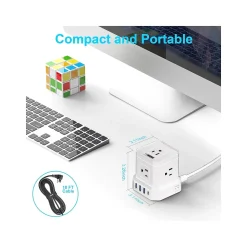 Uncaged Ergonomics Cube 5-Outlet 4-USB Port Surge Protector, 10', White (PC-w-c)