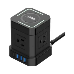 Uncaged Ergonomics Cube 4-Outlet 4-USB Port Surge Protector, 10', Black (WC-10-b)