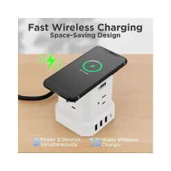 Uncaged Ergonomics Cube 4-Outlet 4-USB Port Surge Protector, 10', White (WC-10-w)