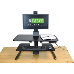 Uncaged Ergonomics Electric Standing Desk Conversion Powered Sit to Stand Converter, Black (ESDC-b)