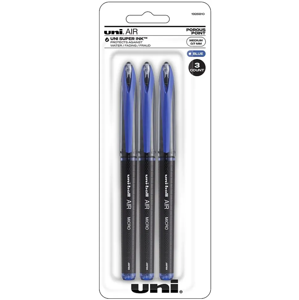 uni AIR Porous Point Pens, Medium Point, 0.7mm, Blue Ink, 3/Pack (1926810)