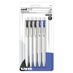 uni one Retractable Gel Pens, Medium Point, 0.7mm, Black/Blue Ink, 5/Pack (70380)