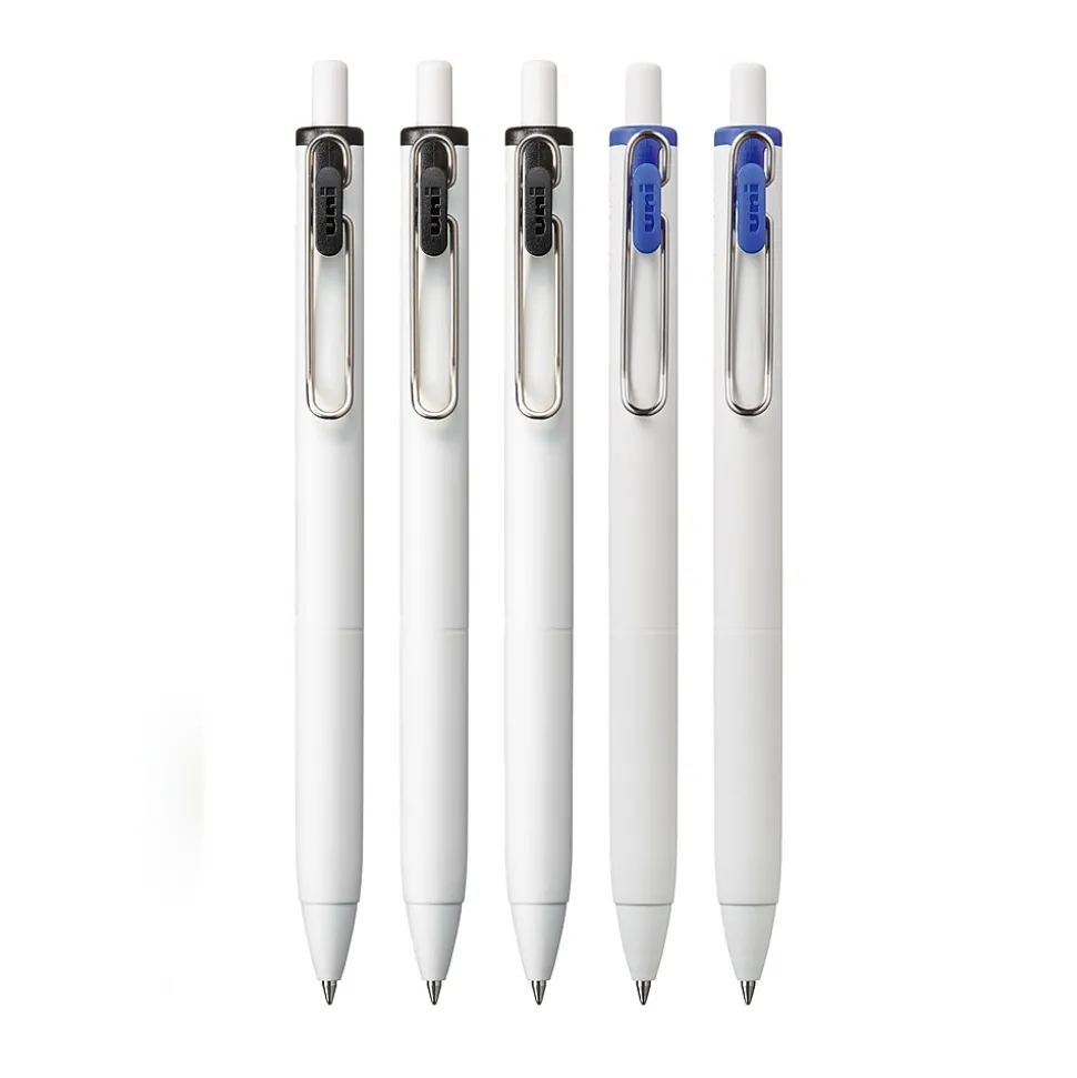 uni one Retractable Gel Pens, Medium Point, 0.7mm, Black/Blue Ink, 5/Pack (70380)