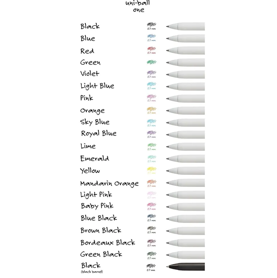 uni one Retractable Gel Pens, Medium Point, 0.7mm, Black/Blue Ink, 5/Pack (70380)