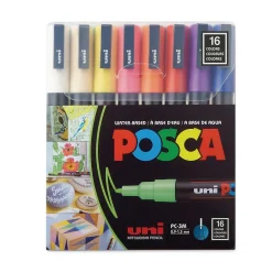 Uni POSCA Permanent Specialty Marker, Fine Bullet Tip, Assorted Colors, 16/Pack (PC3M16C)