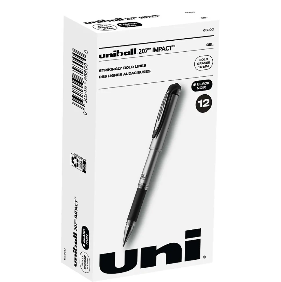 uni-ball 207 Impact Gel Pens, Bold Point, Black Ink, Dozen (65800)