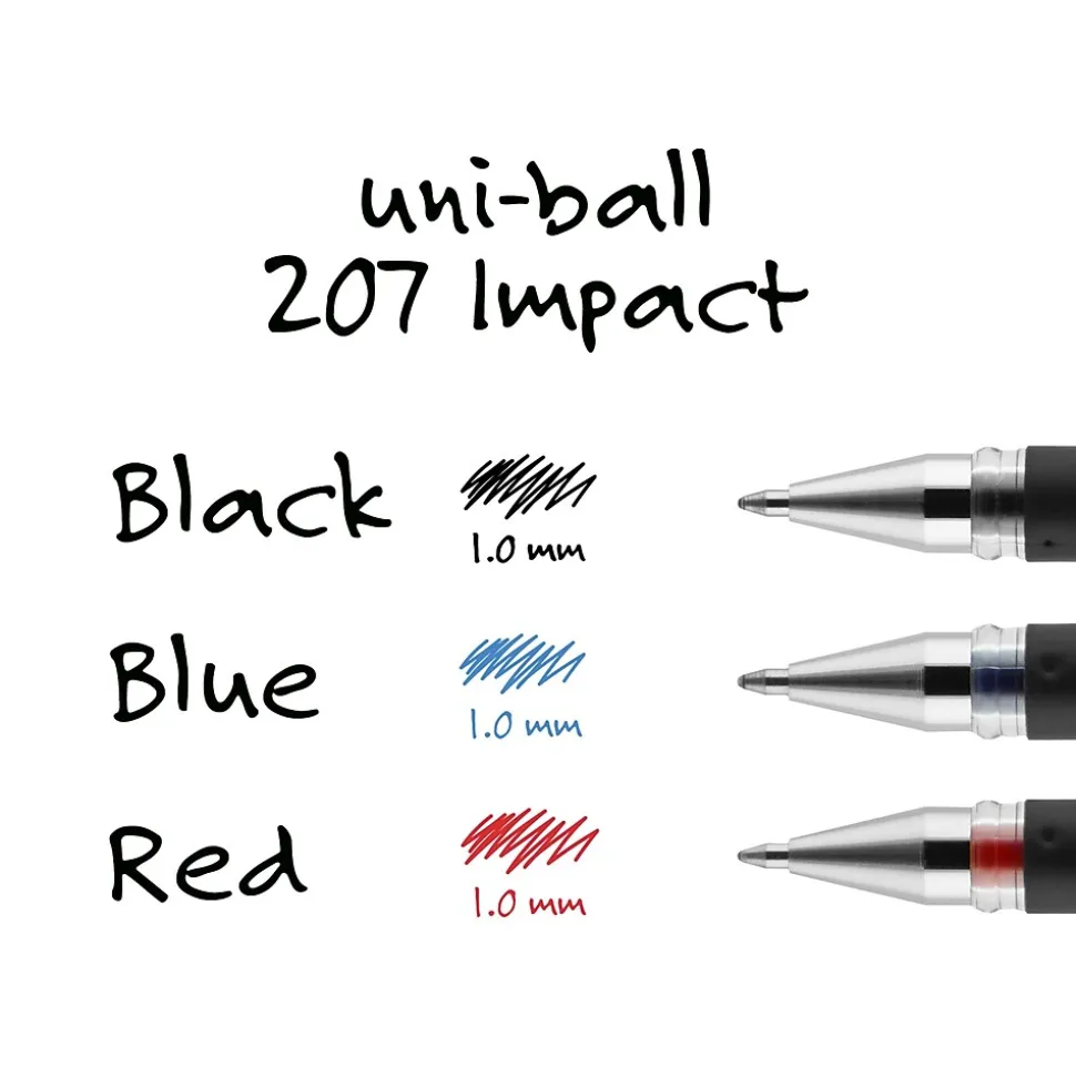 uni-ball 207 Impact Gel Pens, Bold Point, Black Ink, Dozen (65800)