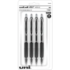 uniball 207 Needle Retractable Gel Pens, Medium Point, 0.7mm, Black Ink, 4/Pack (1738430)