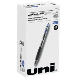 uniball 207 Needle Retractable Gel Pens, Medium Point, 0.7mm, Blue Ink, Dozen (1736098)