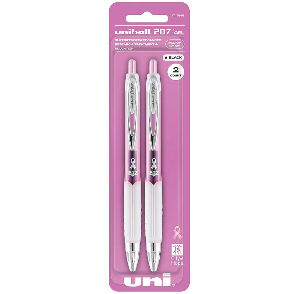 uniball 207 Pink Ribbon Retractable Gel Pens, Medium Point, 0.7mm, Black, 2/Pack (1745148)