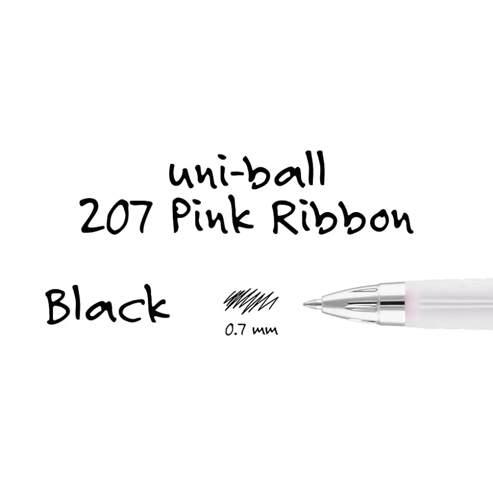 uniball 207 Pink Ribbon Retractable Gel Pens, Medium Point, 0.7mm, Black, 2/Pack (1745148)