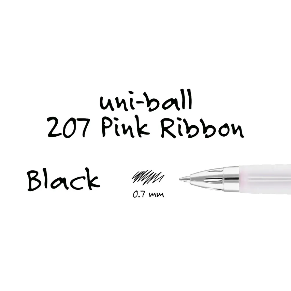 uniball 207 Pink Ribbon Retractable Gel Pens, Medium Point, 0.7mm, Black, 2/Pack (1745148)