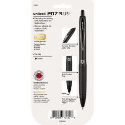 uni-ball 207 Plus+ Retractable Gel Pens, Medium Point, 0.7mm, Black Ink, 4/Pack (70460)