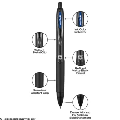 uniball 207 Plus+ Retractable Gel Pens, Medium Point, 0.7mm, Blue Ink, 4/Pack (70457)